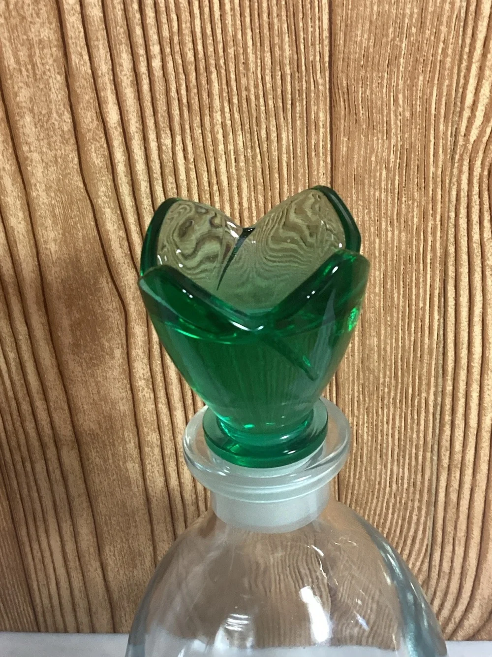 Green Glass Decanter with Green Tulip  Stopper - Decorative Bar Accessory